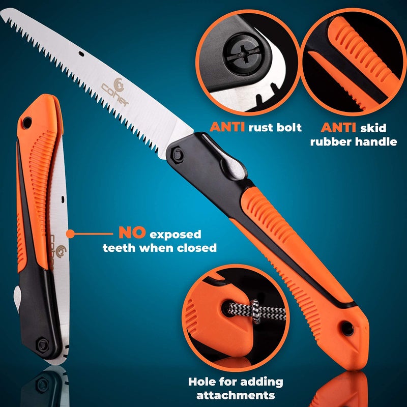 coher Folding Hand Saw for Tree Pruning, Camping, Gardening, Hunting. Cutting Wood, PVC, Bone with Ergonomic Handle Design - Image 2